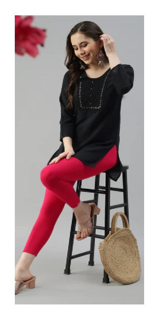 Women's Solid Red Cotton Stretchable Leggings – Ankle Length
