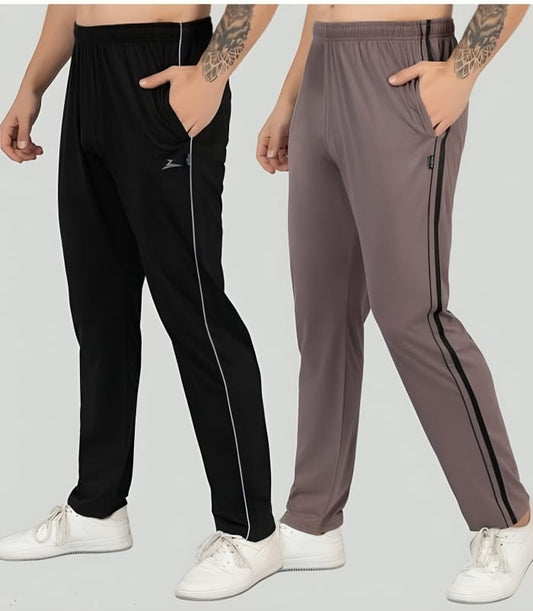 Men’s Track Pants Combo – Black & Grey Dry-Fit Athletic Lowers  pack of 2