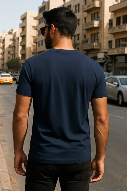TOOFIT  trendy printed Men's Super Combed Cotton Rich Solid  Round Neck Regular Fit Half Sleeve T-Shirt NEVI BLUE